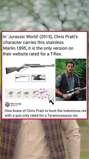 In 'Jurassic World (2015), Chris Pratt's character carries this stainless Marlin 1895, it is the