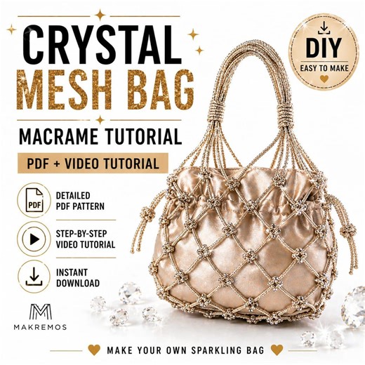 Crystal Mesh Bag Tutorial | Macrame Evening Bag Pattern | PDF   Video Tutorial | Digital Download
