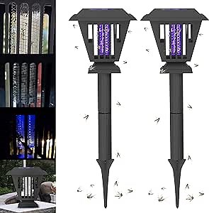 2 Pcs Solar Bug Zapper Outdoor Waterproof LED Solar Mosquito Zapper Outdoor Solar Powered Mosquito Killer Light Lamp for Indoor and Outdoor Use