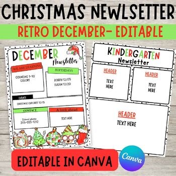 Kinder Edit Retro Classroom December Christmas Holiday newsletter communication