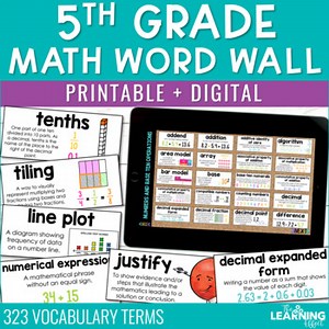 5th Grade Math Word Wall | Printable Vocabulary Cards and Digital Google Slides