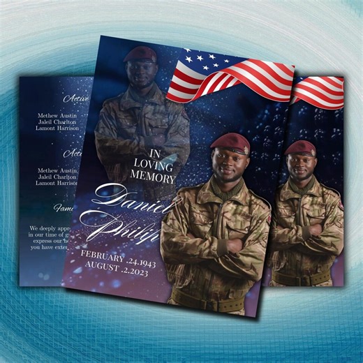 Military Funeral Program Template, Bi-fold Obituary Funeral Program, Editable Celebration of Life Template, Patriotic Memorial Service