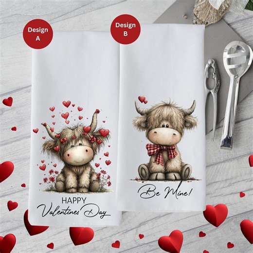 Valentine's Day Cow Kitchen Towel: Heart Decor, Farmhouse Style - Etsy