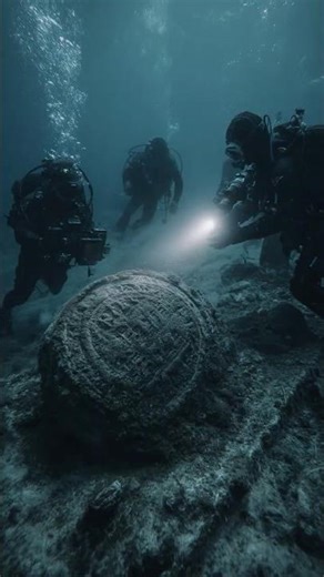 Divers Film Object Embedded Deep in Ocean Floor
