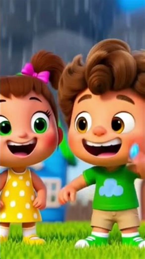 Little kids playing in rain Cartoon Song for Children