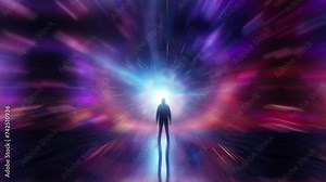 Laser Passage: Walking Amidst Neon Beams in a Futuristic Corridor