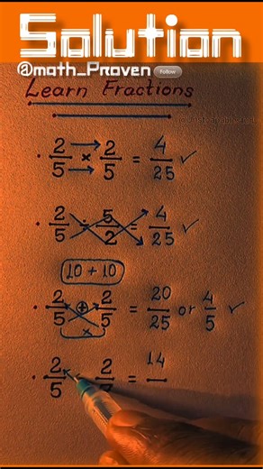 Math_proven | Multiply fractions visually in seconds – no boring rules! 🤯 🔢 Watch the cross arrow (butterfly) method: 2/5 × 2/5 → cross multiply & add =... | Instagram