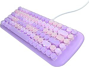 Lomiluskr Cute Colorful Wired Mechanical Keyboard for Girls and Kids, Round Keycaps, Compact 84 Keys, 10 Lighting Effects White Backlit, Pink Switch (Purple)