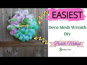 The Easiest Deco Mesh DIY~ Spring Wreath diy Dollar Tree ~ Bubble Method
