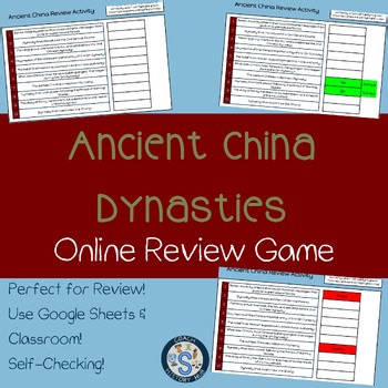 Ancient China Dynasties Interactive Google Sheets Digital Game Activity