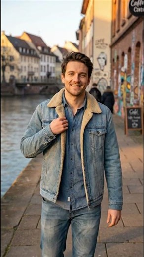 Warm light blue men's denim jacket ❄️ #denimjacket