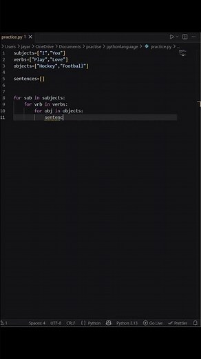 96 Sentence Generator Using Nested Loops in Python | ‪@learnwithmejay‬
