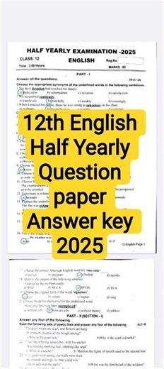 12th English Answer Key Half yearly Question paper 2025| #vincentinfo