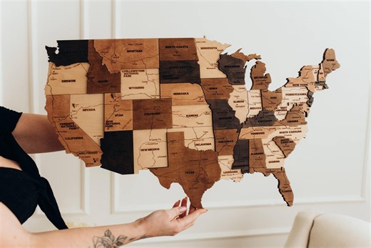 3D Wooden USA Travel Map With Push Pins, Personalized Wall Decor for Tracking Adventures - Etsy Canada