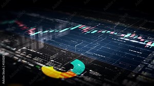 Futuristic motion graphic user interface head up display screen with Holographic Earth continents and digital data telemetry information display for digital background computer desktop display screen