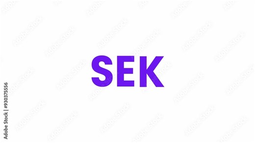 SEK Currency Text Animattion. Alpha matte with transparent background 4K resolution.