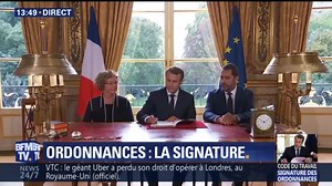 Macron signe en direct à la télévision les ordonnances réformant le droit du travail | BFMTV