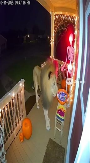 Doorbell Camera Captures Lion Freaking Out on Halloween 🎃🦁