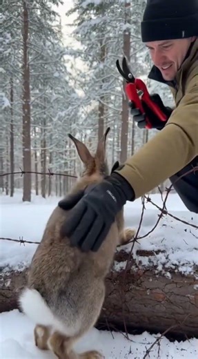 A Kind Hiker Rescues a Rabbit Trapped in a Wire Snare 🐇