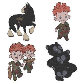 Disney Brave Merida Angus Horse Triplet Brothers Harris Hubert Hamish Bear Form