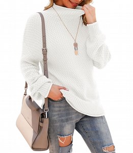 Asklazy Women's Turtleneck Oversized Sweaters Batwing Long Sleeve Pullover Loose Chunky Knit Jumper,White