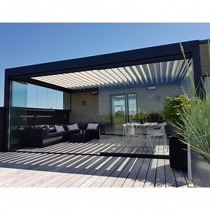 [Hot Item] Modern Free-Standing Waterproof Aluminum Sunshading Motorized Pergola with Zip System/ Roller Blind/LED Light/Gazebo