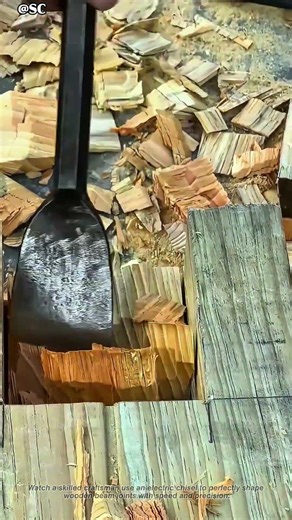 Electric Chisel Perfectly Shapes Wooden Beam Joints ⚡ Satisfying Woodwork