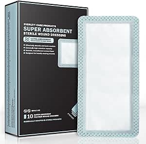 EVERLIT Super Absorbent Dressing for Wound Care | Nonstick Soft Surgical Gauze Pad for Heavily Exuding Wounds | Large Sterile Non-Adhesive Bandage for Fast Healing Wound Care | Pack of 10 (4" x 8")