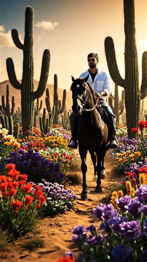 A slim-fit 5'7 young man riding a powerful black hairy horse, captured from a three-qu