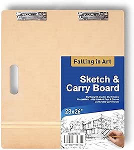 Falling in Art 23x26 Sketch Board, Drawing Tote Board for Artists with Sturdy Clip and Rubber Bands, Portable Art Clipboard for Classroom and Studio Drawing
