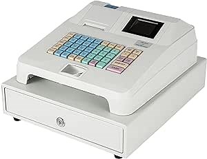 48 Keys Cash Register with Flat Keyboard and Thermal Printer, POS System Cash Register 8 Digital LED Cash Register for Industries as Retail Shop(White)