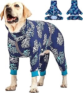 LovinPet Boxer Dogs Onesie Pajamas - UV Protection&Wound Care, Anxiety Relief, Lightweight Stretchy Fabric, Reflective Stripe, Coral Tree Print, Post Surgery Clothes, Pet PJ's /2XL