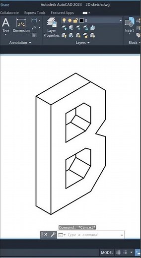 Isometric Alphabet Drawing – B | 3D Letter B in AutoCAD (A to Z Isometric Series) #alphabet #drawing