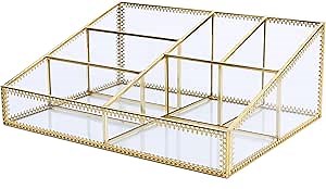 Vintage Gold Makeup Organizer - Glass Makeup Organizer Countertop Organizer for Make-Up Brushes Vanity, Tabletop Organizer Display Case for Bathroom, Vanity, Drawers GJB001