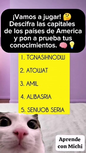 ¡Vamos a jugar! Descifra las capitales de los países de América y pon a prueba tus conocimientos. 🧠💡 #acertijosmentales #RetoDeHoy #aprendeconmichi #RetoDelDia #multiplicar #aprendematematicas #capitalesdeamerica | Aprende con Michi