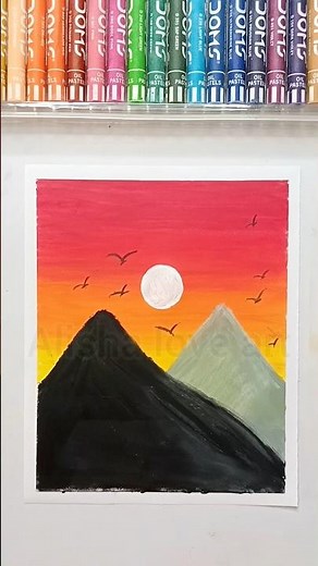 🌅 Easy Sunset Scenery Drawing | Oil Pastel Art