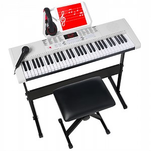 Best Choice Products 61-Key Beginners Electronic Keyboard Piano Set w/ LED, 3 Teaching Modes, H-Stand, Stool - White