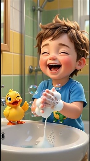 Splashing & Scrubbing! 🧼 Bath & Handwash Song for Kids 🚿#kidsshorts #kidsrhymes #bathing #shorts