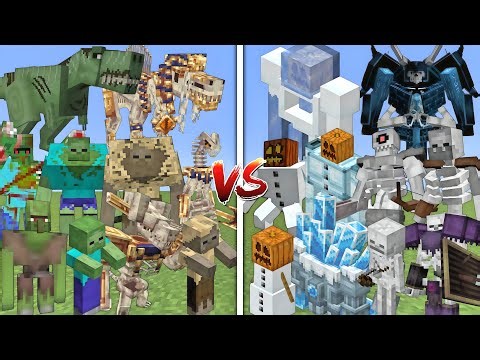 ALL MUTANT ZOMBIES & HUSKS VS ALL MUTANT SNOW GOLEMS & SKELETONS MOBS BATTLE IN MINECRAFT