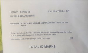 HISTORY GRADE 112025 SBA TASK 5 QPSECTION B: ESSAY QUESTION... | Filo