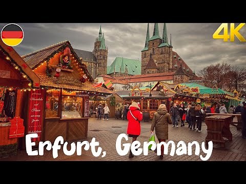 Erfurt, Germany, Christmas Market Walking tour 4K 60fps - Beautiful Christmas Market
