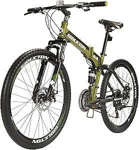 EUROBIKE YH-G4 Folding Mountain Bike for Adults 26 Inch Wheels 21 Speed Full Suspension Dual Disc Brakes Foldable Frame Bicycle