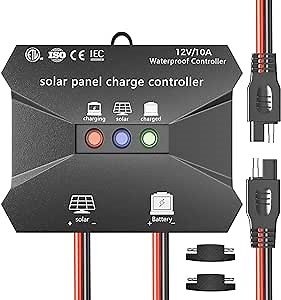 VOLTSET Solar Charge Controller, 10A 12V Waterproof Solar Intelligent Regulator with LED Indicate Light for 12v Solar Battery Charger, Solar Battery Maintainer, and 12 Volt Battery Power Kit