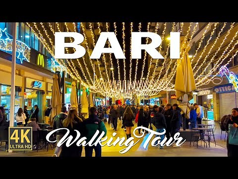 Festive Christmas in Bari, ITALY - Night Walking Tour 4k Ultra HD