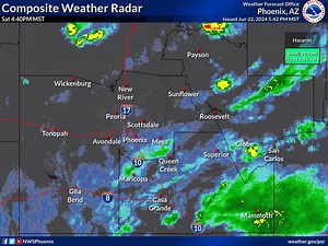 5:40 PM MST Radar: The persistent clouds over South-Central AZ have inhibited (too stable) the storm potential this afternoon around the Valley. Storms have remained in the higher terrain to the north and east as well as to the southeast. Still an isolated shower will be capable of developing over the lower deserts of South-Central AZ this evening and tonight within this persistent band of clouds. Storms to the north may also follow outflow boundaries down into the northern parts of Maricopa cou