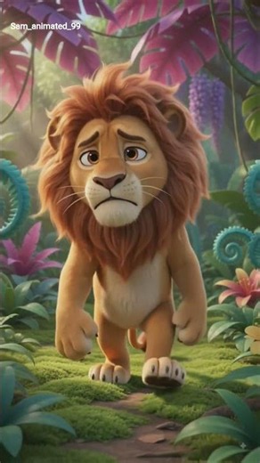 Cute cartoon lion wakes up feeling hungry.