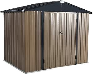 U-MAX 8' x 6' Outdoor Metal Storage Shed, Steel Garden Backyard Shed with Double Door & Lock, Utility Tool Storage