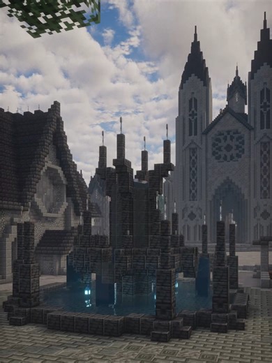 Gothic Fountain & Sword Statue: Dark Fantasy Art