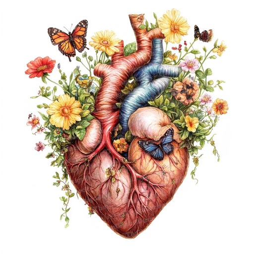 Floral Heart Clipart, 12 High Quality Jpgs, Anatomical Heart With Butterflies, Watercolor Clipart, Digital Download,paper Crafts,human Heart - Etsy