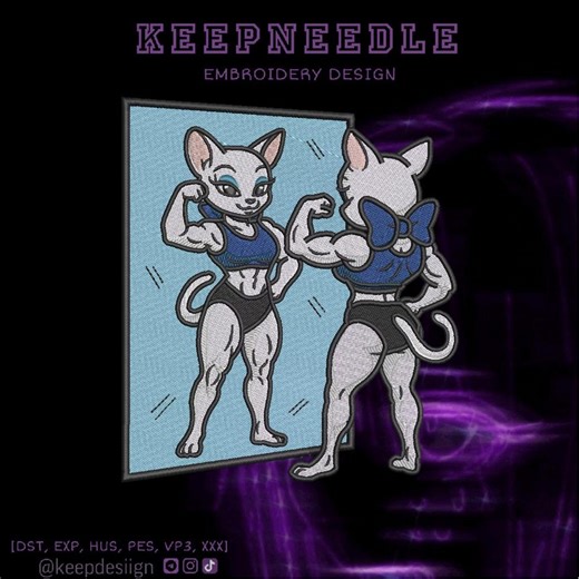 Muscle Cat Gym Embroidery Design – 18×15 Cm Digital File (DST, PES, JEF) - Etsy